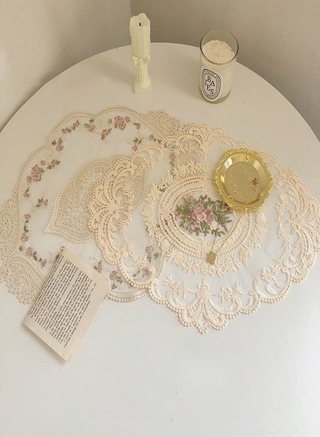 Fiygor 8Pack Retro Lace Placemats, French Crochet Doilies, Handmade Embroidered Table Mats, 12x16-in Beige Place Mats Cup Mat - Image 5