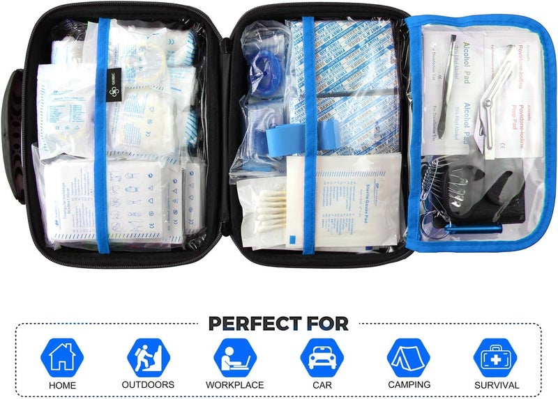 SHBC Waterproof First Aid Kit 228pcs with All Basic or Advanced Supplies You Need Suitable for Emergencies at Home or Outside Travel Home Camping Blue - Image 2