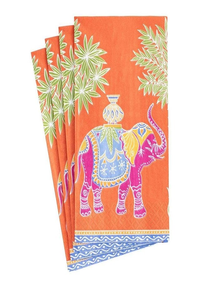Caspari Royal Elephant Paper Guest Towel Napkins in Orange, Pack of 15 - Image 1