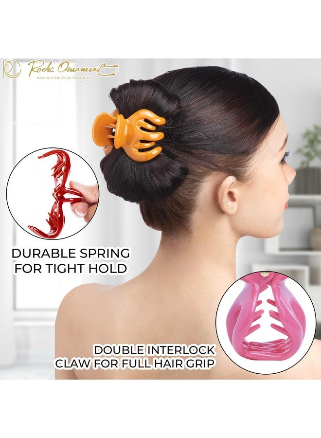 RC ROCHE ORNAMENT 6 Pcs Womens Hair Pumpkin Interlocking Teeth No Slip Secure Grip Strong Solid Ladies Beauty Accessory Classic Clamp Jaw Claw Clip Large Black - Image 4