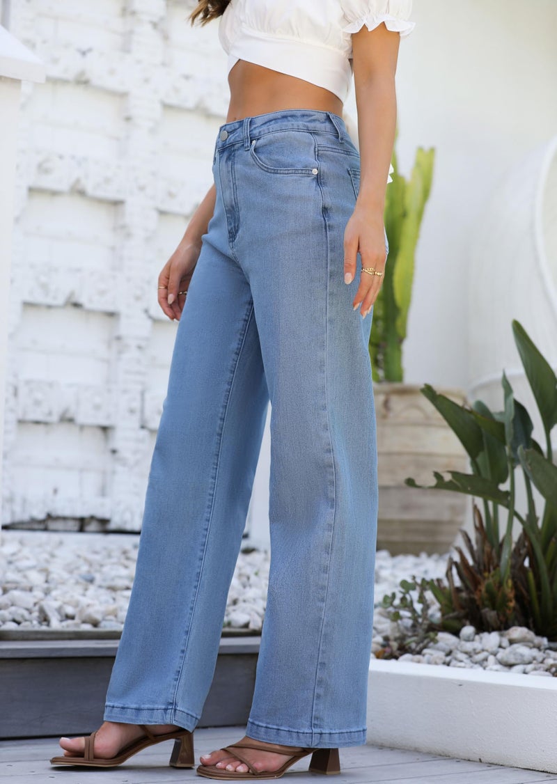 ETTELO Womens Jeans High Waisted Straight Leg Loose Stretchy Lightweight Tummy Control Trendy Jeans for Women 2025 Blue - Image 4