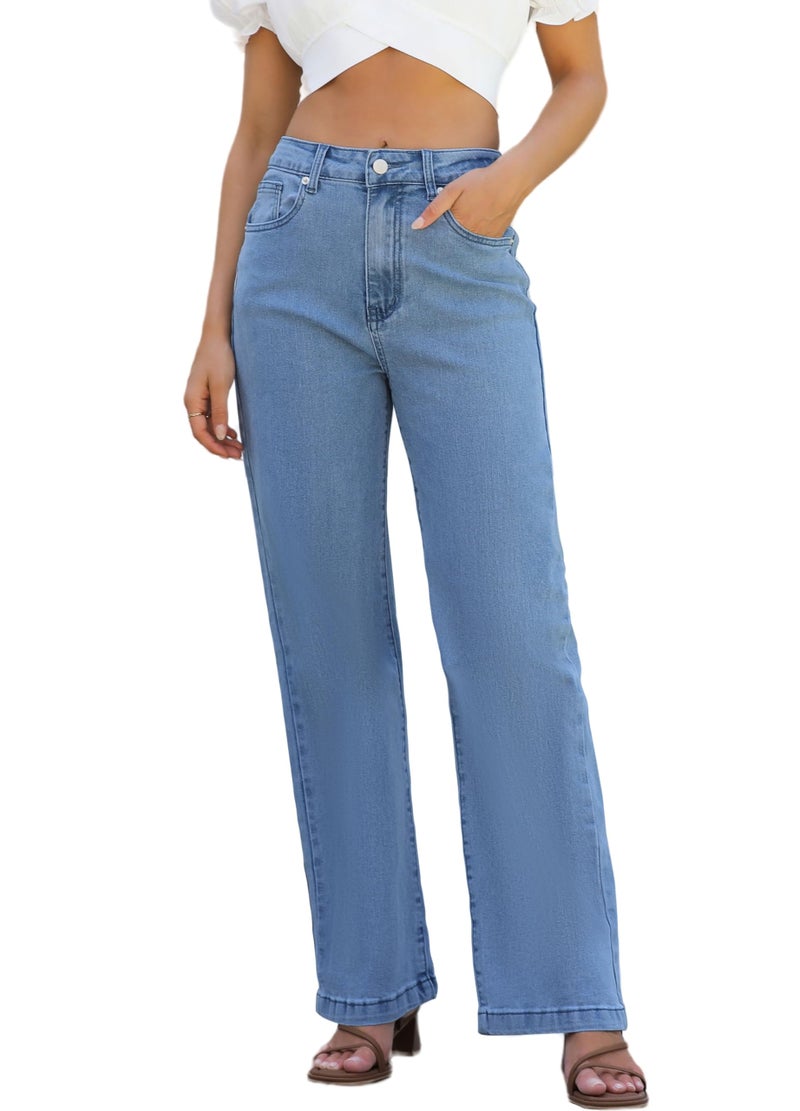 ETTELO Womens Jeans High Waisted Straight Leg Loose Stretchy Lightweight Tummy Control Trendy Jeans for Women 2025 Blue - Image 1