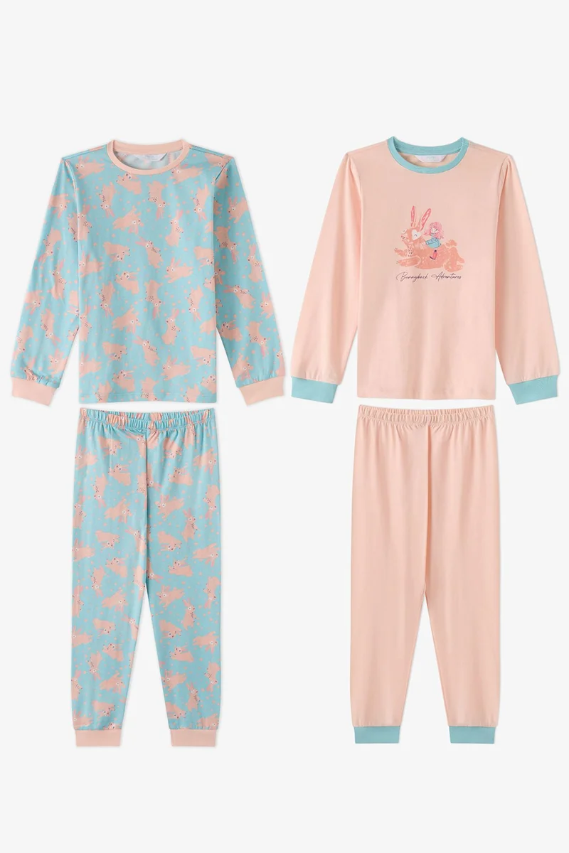Penti PENTI Girls' Bunny Ride Cotton Long Sleeve Pajama Set