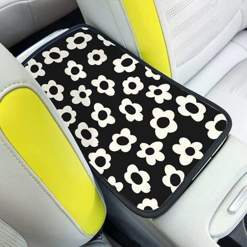 Adastrah Car Center Console Cover,White Flowers Auto Center Console Pad,Armrest Cover Protector for Vehicle SUV Truck Car - Image 1