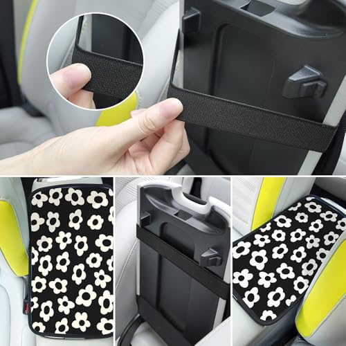 Adastrah Car Center Console Cover,White Flowers Auto Center Console Pad,Armrest Cover Protector for Vehicle SUV Truck Car - Image 2