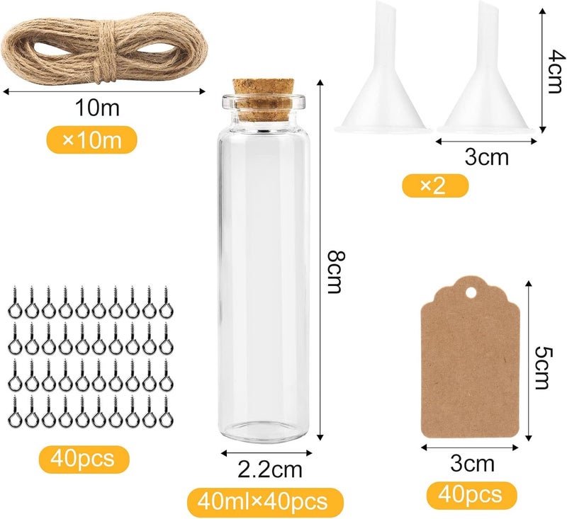 MXTIMWAN Test Tube with Cork Glass, Pack of 40 20 ml Mini Glass Bottles with Corks, Small Glass Bottles with Lids, Small Glass Bottles for Filling Bottles Decoration Christening for Weddings - Image 2