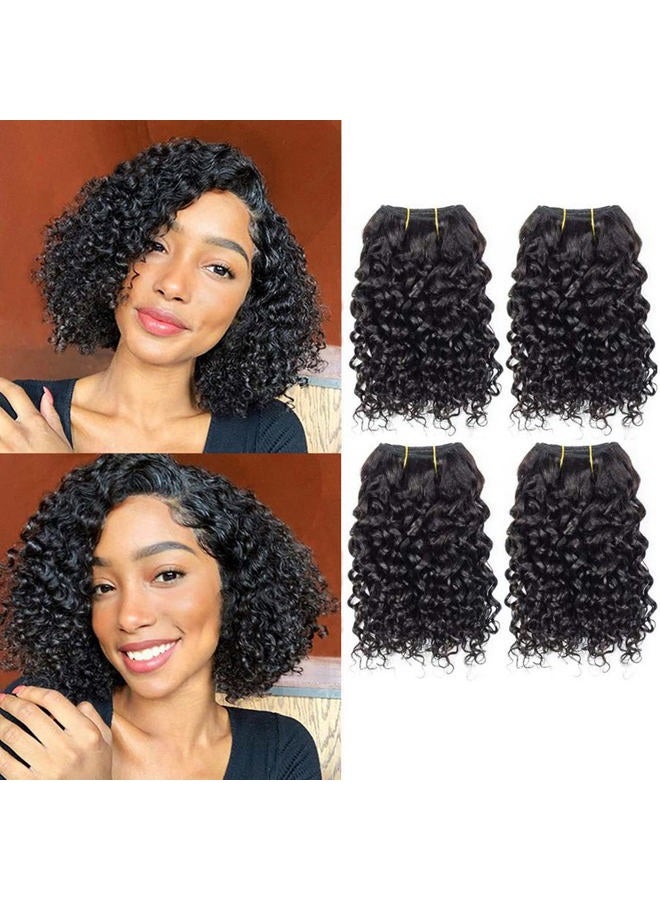 Jinhongze Human Hair Bundles Kinky Curly Bundles Human Hair Curly Wave Hair 4 Bundles Human Hair 50 Gram/Bundle 8A Unprocessed Kinky Curly Wave Bundles (8 8 8 8 1b) … - Image 1