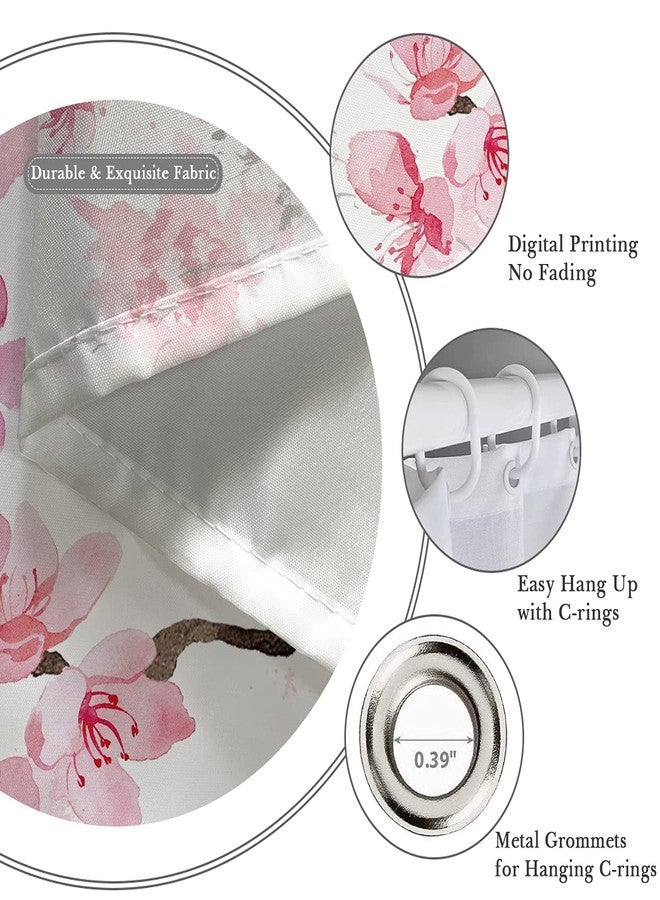 Kikiry Pink Cherry Blossom Shower Curtain 60''W x 72''L White Flowers Floral Sakura Blooming Plum Japanese Asian Anime Art Style Polyester Fabric 12 Pack Plastic Hooks - Image 3