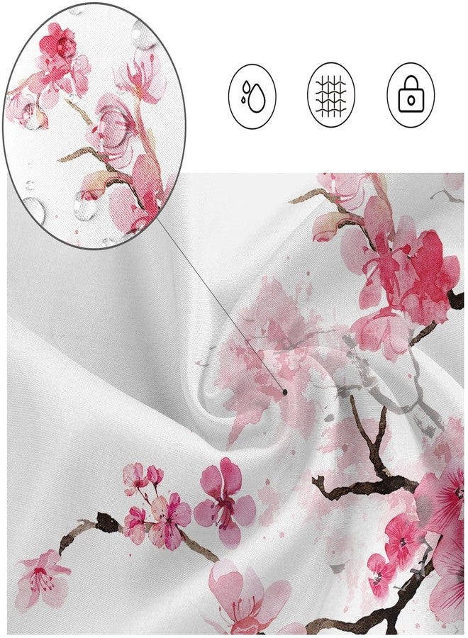 Kikiry Pink Cherry Blossom Shower Curtain 60''W x 72''L White Flowers Floral Sakura Blooming Plum Japanese Asian Anime Art Style Polyester Fabric 12 Pack Plastic Hooks - Image 2