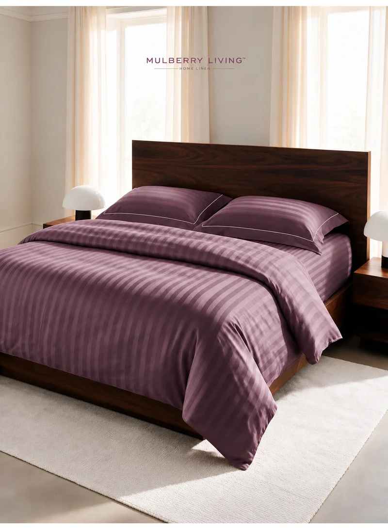 Mulberry Living 100% Cotton King Duvet Cover - 300 TC Elysian Stripes(2cm). Width 260 x Length 240cms - Plum