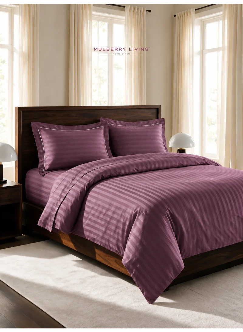 Mulberry Living 100% Cotton King Duvet Cover - 300 TC Elysian Stripes(2cm). Width 260 x Length 240cms - Plum
