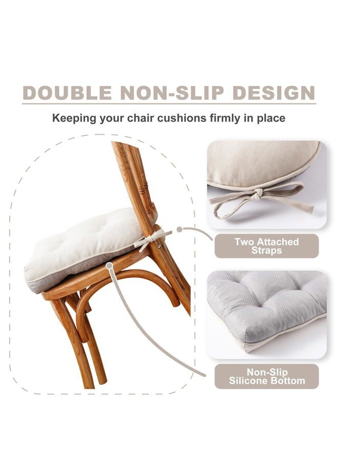Battilo Chair Cushions Set of 2 for Dining Chairs, Seat Cushions for Kitchen Chairs with Non-Slip Backing, Indoor/Outdoor Waterproof Chair Seat Pads with Ties, 15.5"x15.5"x4", Beige - Image 5