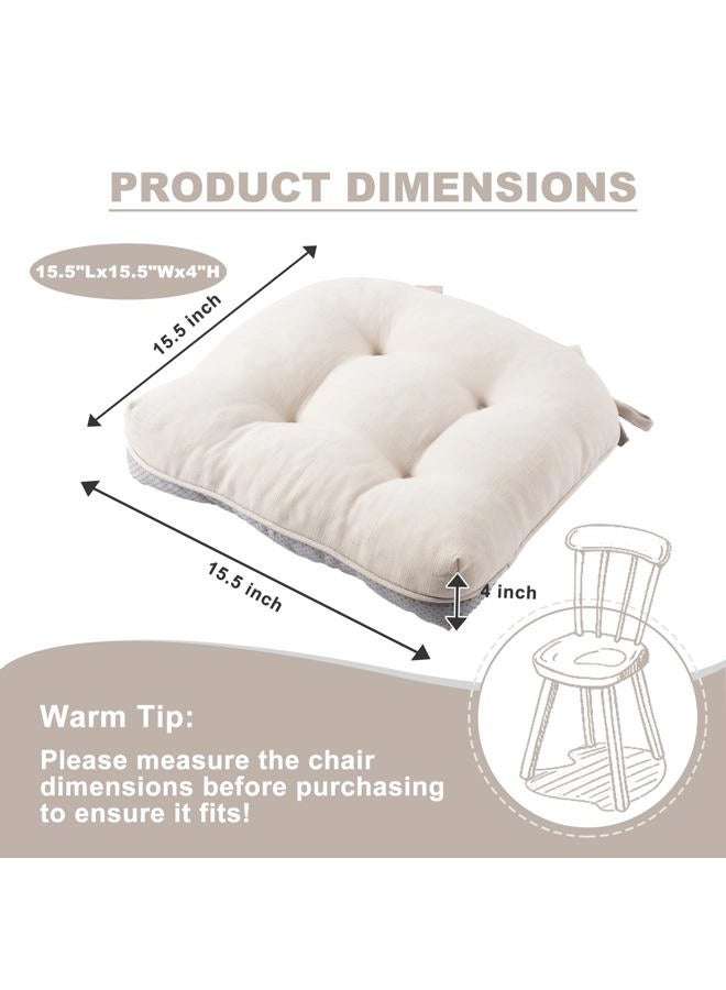Battilo Chair Cushions Set of 2 for Dining Chairs, Seat Cushions for Kitchen Chairs with Non-Slip Backing, Indoor/Outdoor Waterproof Chair Seat Pads with Ties, 15.5"x15.5"x4", Beige - Image 4