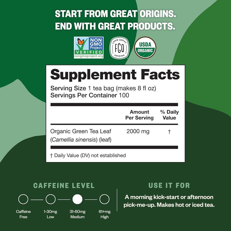FGO Organic Green Tea Bags - 100 Count Eco-Conscious Herbal Supplement - Image 4
