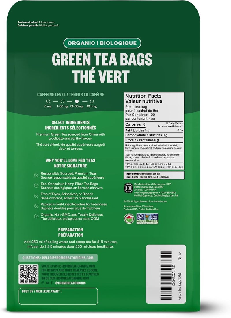 FGO Organic Green Tea Bags - 100 Count Eco-Conscious Herbal Supplement - Image 2