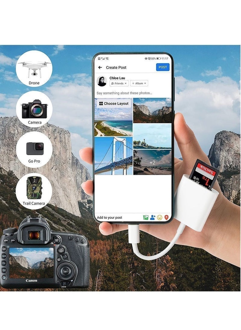 فلوينغ قارئ بطاقات ذاكرة USB-C يدعم SD وMicro SD، محول USB 3.0 مزدوج الفتحات بسرعة نقل تصل إلى 5Gbps، يعمل بالتوصيل والتشغيل، متوافق مع iPhone 17/16/15 وiPad وMacBook والكاميرات الرقمية وكاميرات المراقبة البرية - Image 4