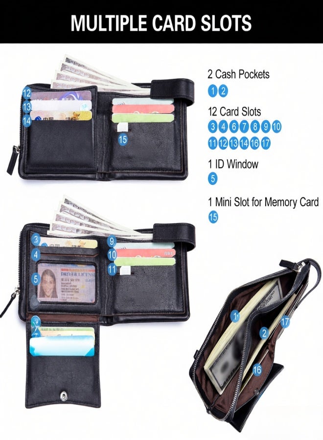 BULLCAPTAIN Men Bifold Leather Wallet Travel Wallet Purse Credit Card Holder - Image 4