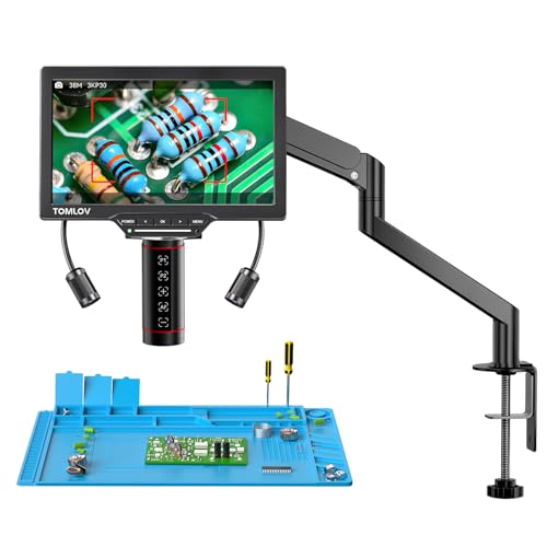 TOMLOV Autofocus Digital Microscope TM3K-AF Max: 3K Flex Arm HDMI Microscope with Screen, Micro Soldering Microscopes, Coin Magnifier, 10.1" IPS Screen, Side Lights, Repair Mat, PC/TV Compatible, 16G - Image 1