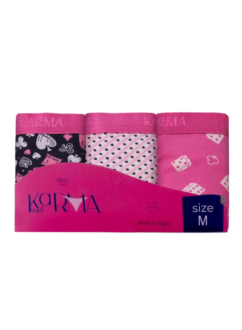 Karma Pack of 3 Non Padded Printed Brief Panties Underwear for Women - Image 3