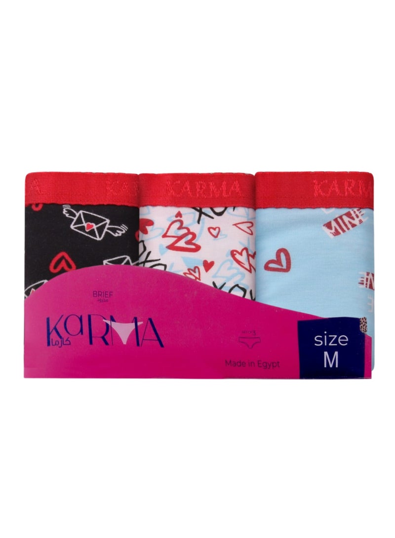 Karma Pack of 3 Non Padded Printed Brief Panties Underwear for Women - Image 1