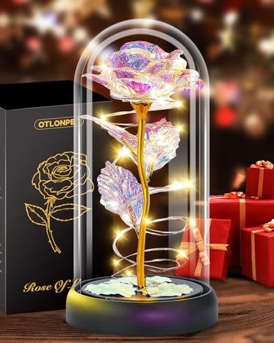 Otlonpe Valentines Day Flower Gifts for Her Preserved Forever Glass Light Up Rose Gifts for Wife Girlfriend Women Mom Grandma Daughter Sister Mothers Day Christmas Birthday Womens Gift Colorful