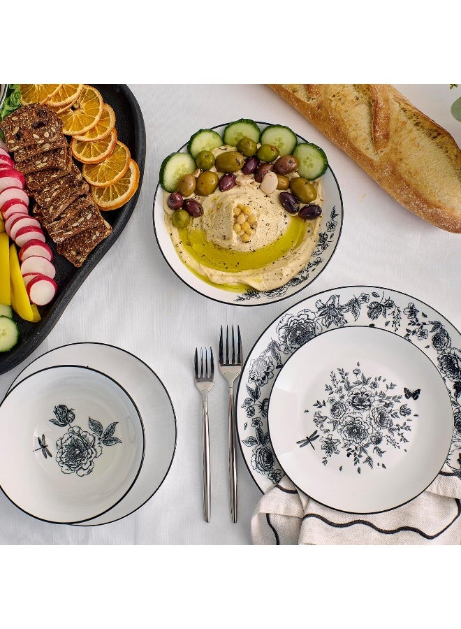 Stone Lain Esme 12Piece Dinnerware Set Porcelain Plates and Bowls Set Dish Set for 4 Microwave and Dishwasher Safe Black - Image 2