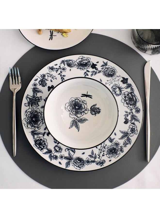 Stone Lain Esme 12Piece Dinnerware Set Porcelain Plates and Bowls Set Dish Set for 4 Microwave and Dishwasher Safe Black - Image 4
