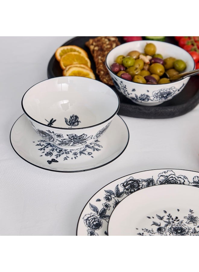 Stone Lain Esme 12Piece Dinnerware Set Porcelain Plates and Bowls Set Dish Set for 4 Microwave and Dishwasher Safe Black - Image 3