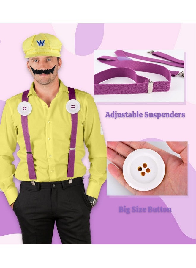 PIIDUOO PIIDUOO Halloween Costume Accessories for Adult - Yellow Hat Mustache Gloves Buttons Suspenders Accessories for Men & Women Cosplay - Image 2