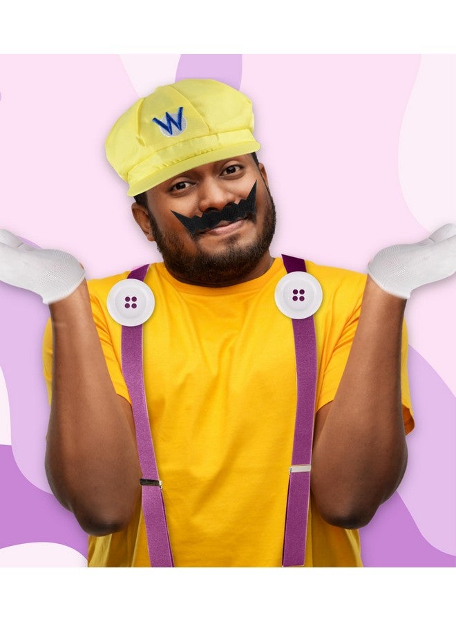 PIIDUOO PIIDUOO Halloween Costume Accessories for Adult - Yellow Hat Mustache Gloves Buttons Suspenders Accessories for Men & Women Cosplay - Image 4