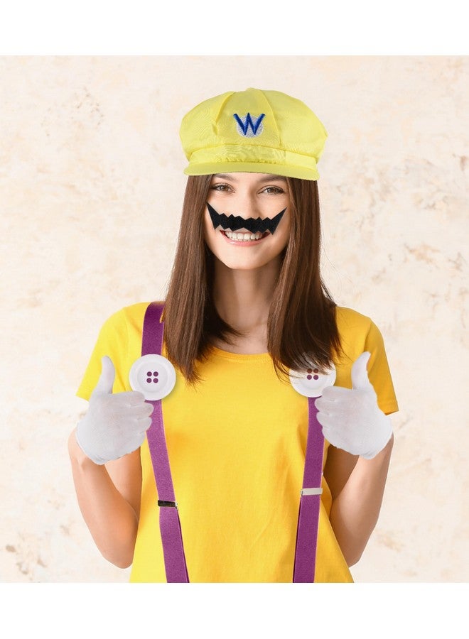 PIIDUOO PIIDUOO Halloween Costume Accessories for Adult - Yellow Hat Mustache Gloves Buttons Suspenders Accessories for Men & Women Cosplay - Image 3
