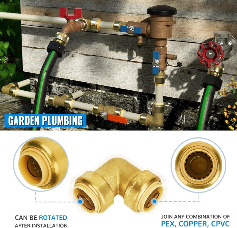 SUNGATOR 1-Inch Push Fit PEX Elbow, 90-Degree Plumbing Fitting Pipe Connector with Disconnect Clip, Push-to-Connect, Copper, PEX, CPVC, No Lead Brass Fittings (2-Pack) - Image 5