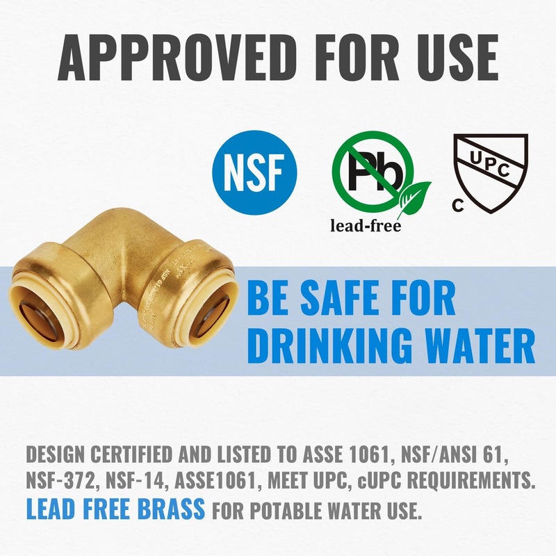 SUNGATOR 1-Inch Push Fit PEX Elbow, 90-Degree Plumbing Fitting Pipe Connector with Disconnect Clip, Push-to-Connect, Copper, PEX, CPVC, No Lead Brass Fittings (2-Pack) - Image 3