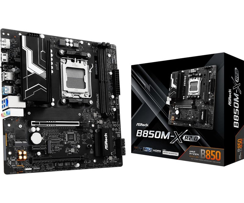ASRock B850M-X R2.0 Micro-ATX AM5 Motherboard, AMD Ryzen 9000/8000/7000 Support, DDR5 8200+ OC, PCIe 5.0, 2.5G LAN, 6+1+1 Power Phase, BIOS Flashback - Image 1