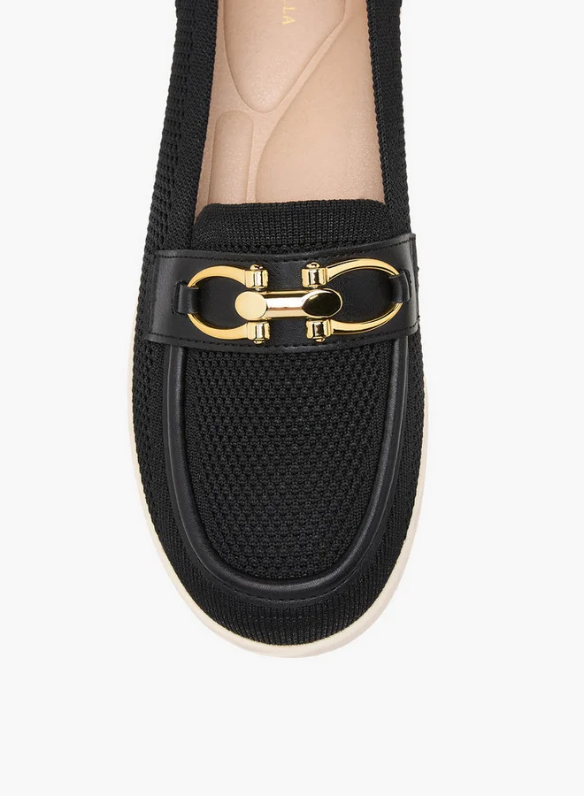 Flora Bella By Shoexpress Textured Slip-On Loafers with Buckle Accent