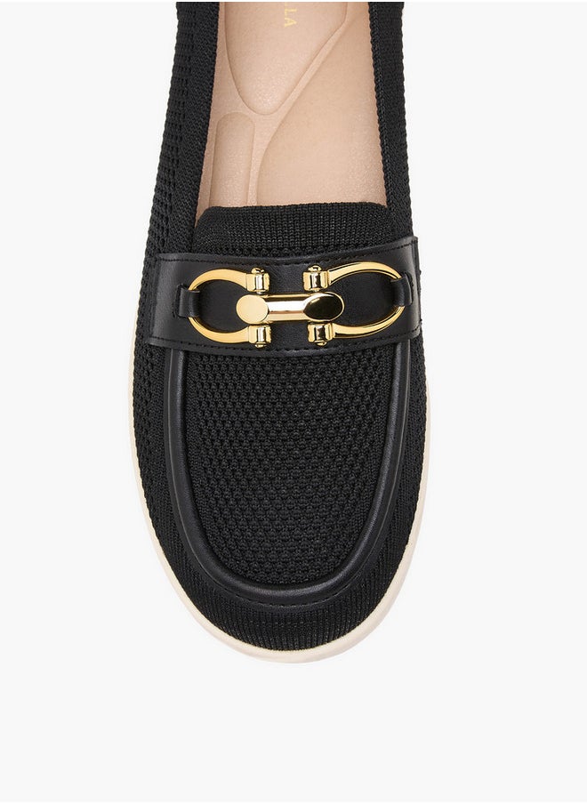 Flora Bella By Shoexpress Textured Slip-On Loafers with Buckle Accent  - Image 4