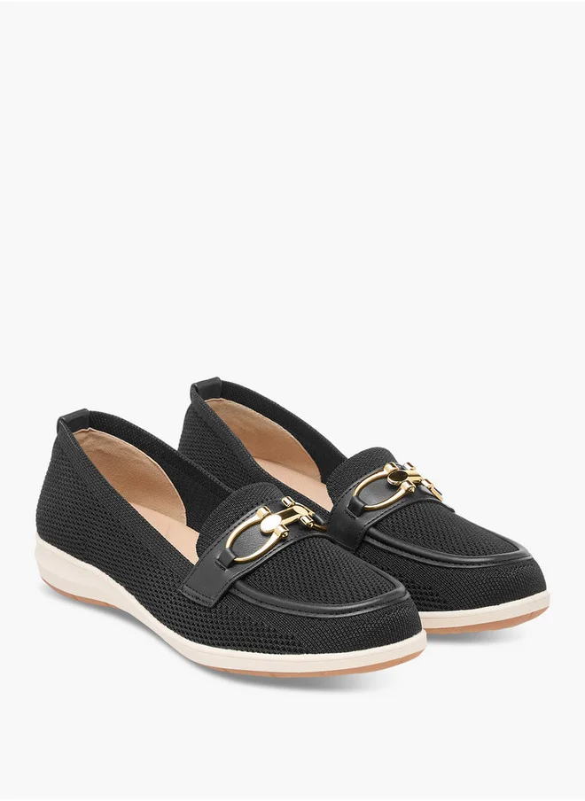 Flora Bella By Shoexpress Textured Slip-On Loafers with Buckle Accent