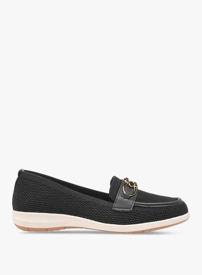 Textured Slip-On Loafers with Buckle Accent