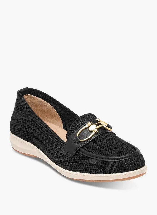 Textured Slip-On Loafers with Buckle Accent