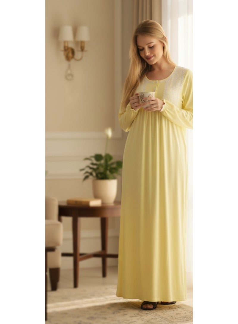 zecotex  Women’s Cotton Maxi Nightgown – Elegant Lace Embroidered Yoke Loungewear Dress, Soft Breathable Premium Homewear, Made in Egypt - Image 2