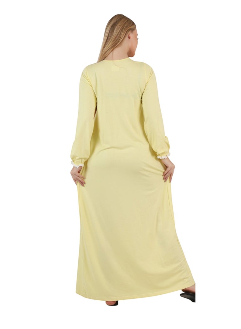 zecotex  Women’s Cotton Maxi Nightgown – Elegant Lace Embroidered Yoke Loungewear Dress, Soft Breathable Premium Homewear, Made in Egypt - Image 5