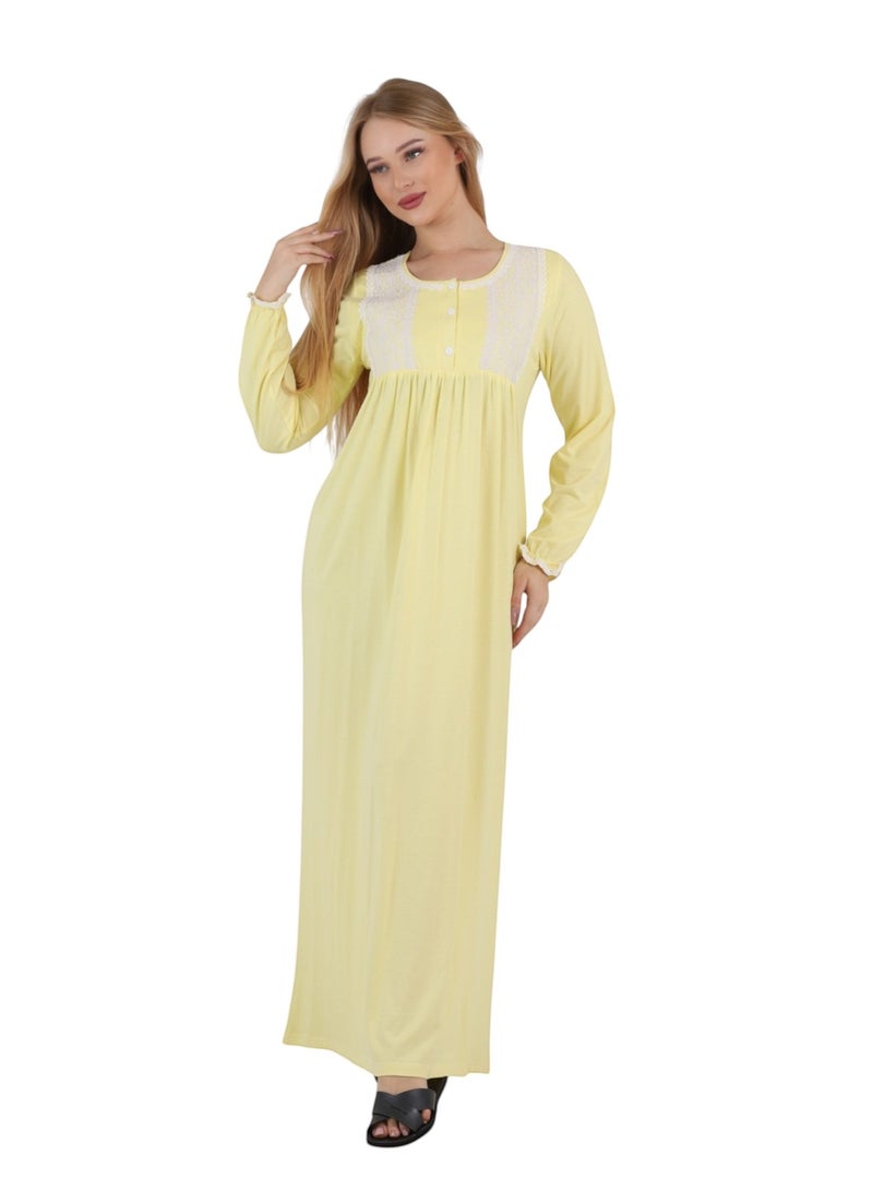 zecotex  Women’s Cotton Maxi Nightgown – Elegant Lace Embroidered Yoke Loungewear Dress, Soft Breathable Premium Homewear, Made in Egypt - Image 3