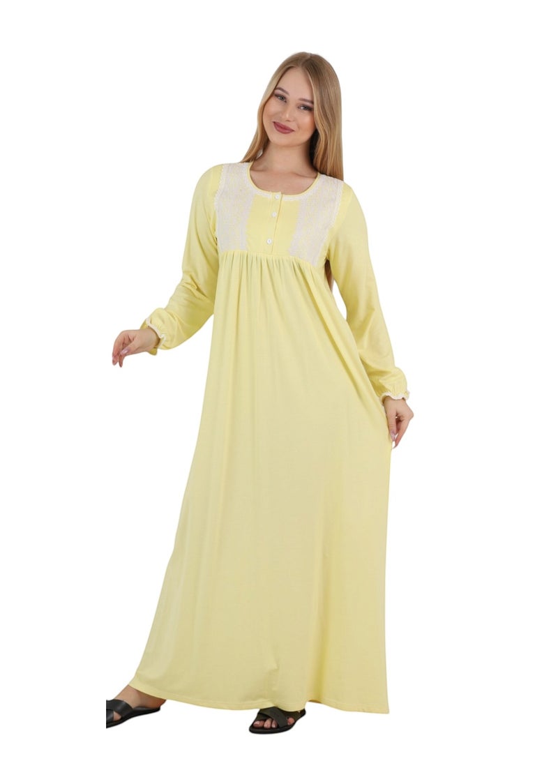 zecotex  Women’s Cotton Maxi Nightgown – Elegant Lace Embroidered Yoke Loungewear Dress, Soft Breathable Premium Homewear, Made in Egypt - Image 1