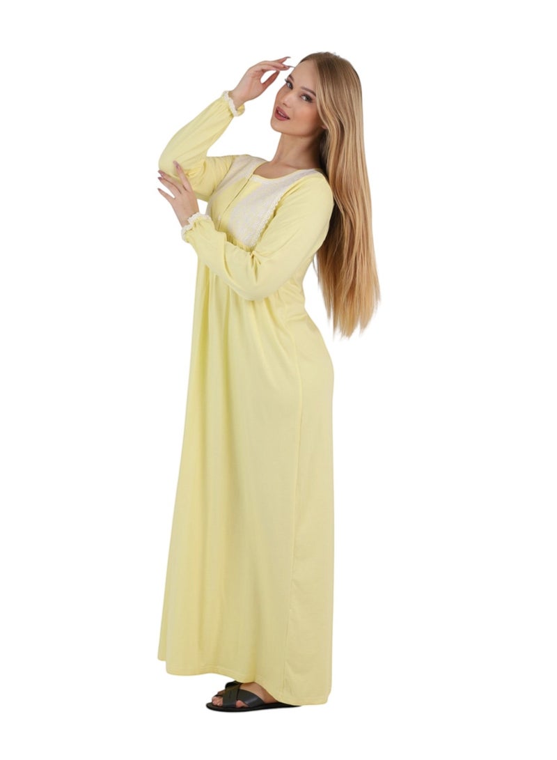 zecotex  Women’s Cotton Maxi Nightgown – Elegant Lace Embroidered Yoke Loungewear Dress, Soft Breathable Premium Homewear, Made in Egypt - Image 4