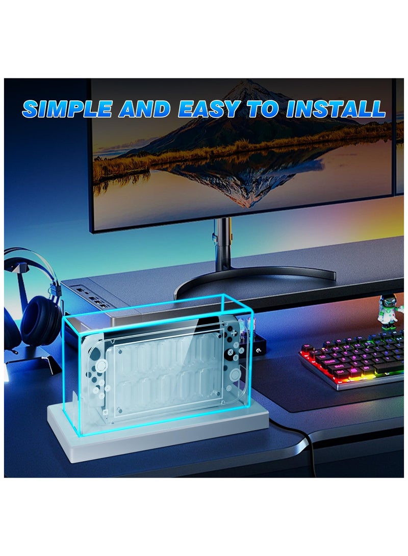 SYOSI Switch Dust Cover, with 16 Colors LED Light Base, Acrylic Clear Display Box, 10 Game Card storage, Switch Game Card Protection, Cool switch oled accessories, switch essentials, Switch card protection - Image 2