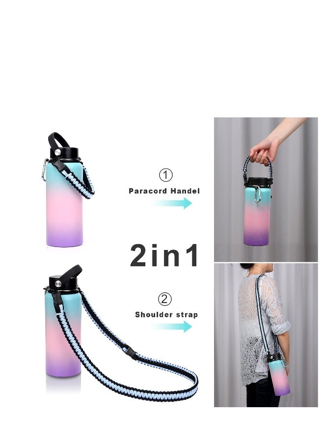 Generic Paracord Handle Shoulder Strap Compatible with Hydro Flask Wide Mouth Water Bottles 12oz To 64oz(Not for The New Hydro Flask 2.0) Bottle Strap For Walking Hiking Camping（Blue/Black）  - Image 3