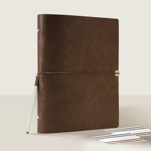 Vienrose Faux Leather Scrapbook Photo Album with 100 Pages Kraft Paper for 4x6 5x7 6x8 Photos Vintage binder 3 ring DIY Memory Book for Valentines Anniversary Christmas Birthday Travel Brown - Image 1