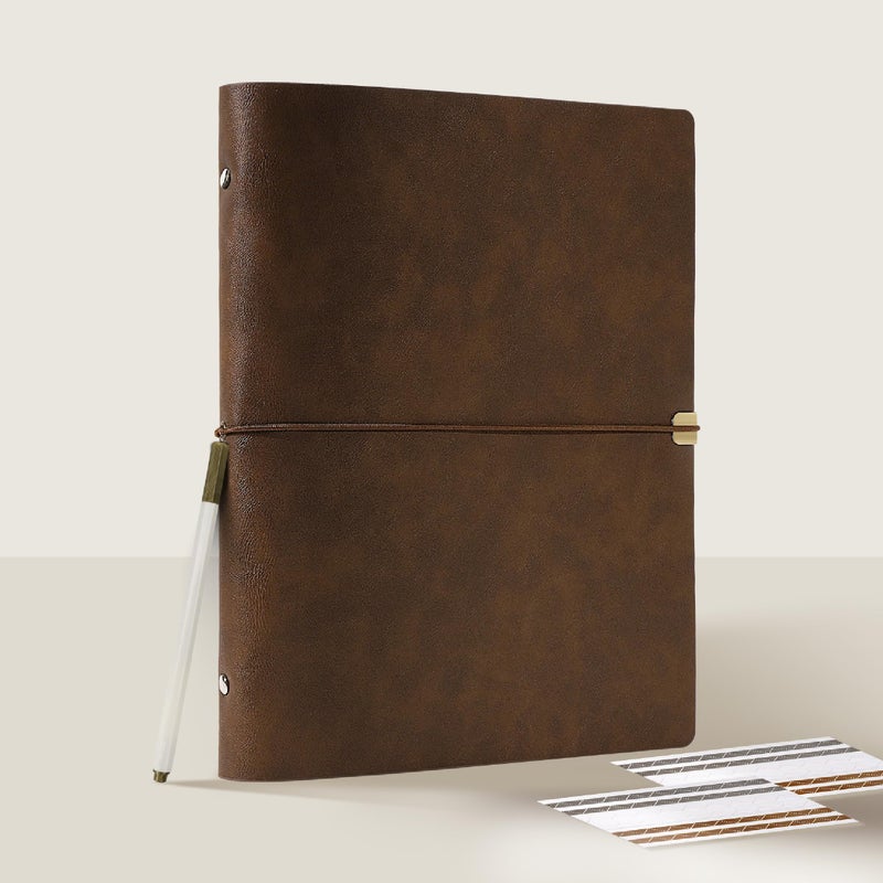 Vienrose Faux Leather Scrapbook Photo Album with 100 Pages Kraft Paper for 4x6 5x7 6x8 Photos Vintage binder 3 ring DIY Memory Book for Valentines Anniversary Christmas Birthday Travel Brown - Image 2