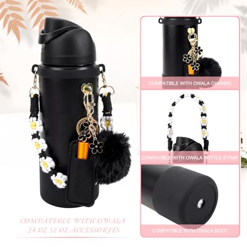 SLEILIN Compatible for Owala Accessories Bundle: Silicone Boot for 24oz & 32oz Bottles, Charms, Handle, Strap, Rubber Bottoms, and Decorative Add-ons for Your Compatible for Owala Water Bottle, Black Cherry - Image 3