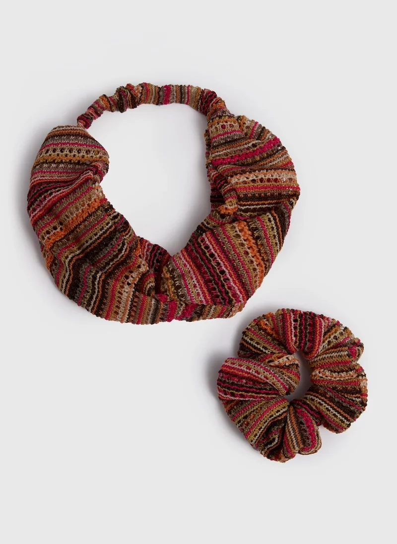 Matalan 2 Pack Multicolour Crochet Headband & Scrunchie Set